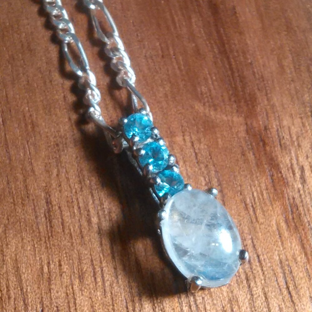 Opal and Aquamarine Sterling Silver Pendant Necklace